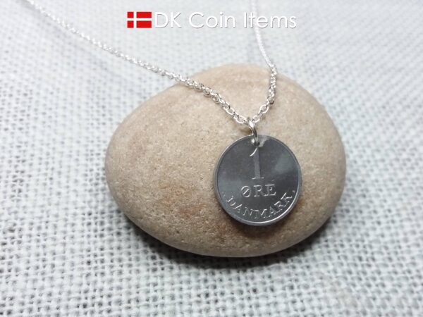 Denmark 1970 coin necklace (chain included) - 54 year old vintage 1 ore (16mm) as coin pendant - 54th birthday gift - Danish souvenir