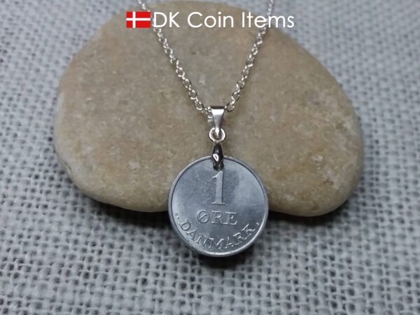 Denmark 1970 coin necklace - 54 year old vintage 1 ore (16mm) as coin pendant - 54th birthday gift - Danish souvenir - Chain included