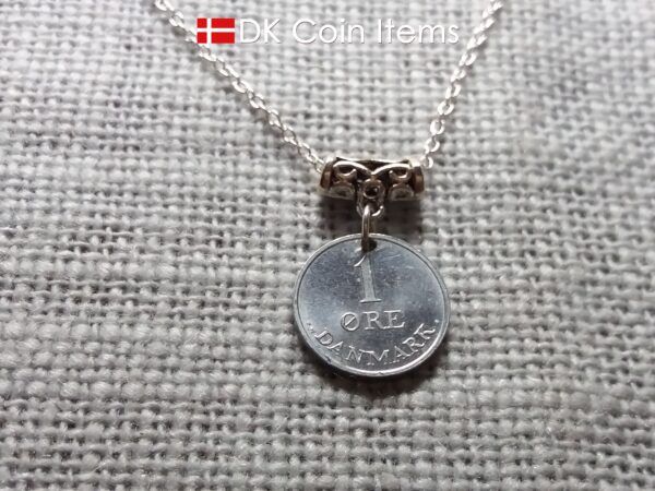 Denmark 1970 coin necklace (incl. chain) - 54 year old vintage 1 ore (16mm) as coin pendant - 54th birthday gift - Danish souvenir