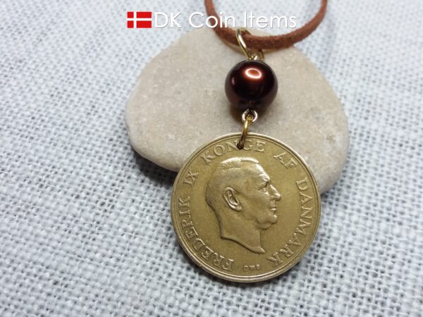 Denmark 1958 coin necklace - 66 year old golden vintage 2 kroner as coin pendant - 66th birthday gift - Cord/Chain options