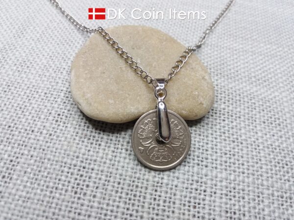 Danish coin necklace with a 1 krone as coin pendant on a pinch bail with snap lock - Danish souvenir - Cord/chain options