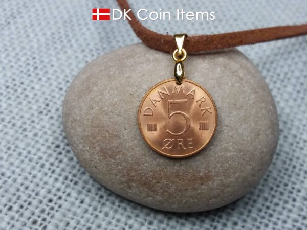 Denmark 1973 coin necklace. 51 year old M initial 5 ore coin pendant. 51st birthday gift. 5th anniversary gift. Danish vintage souvenir