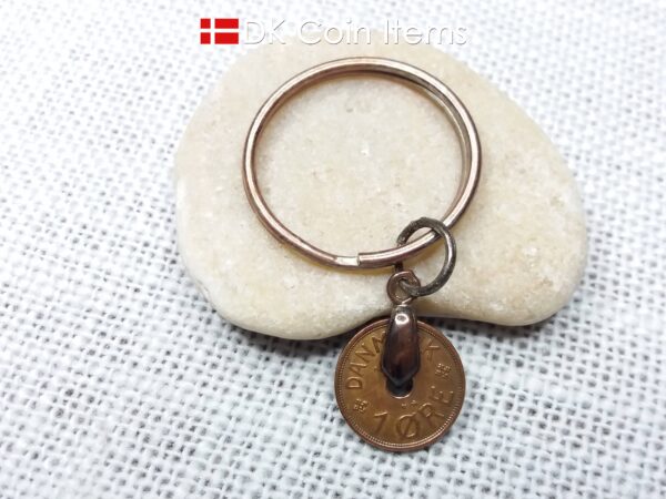 Denmark 1936 coin keychain - 88 year old crowned letter C initial 1 ore as coin pendant - 88th birthday gift - Antique Danish souvenir