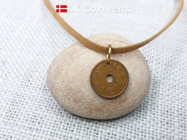 Denmark 1935 coin pendant. 89 years old C initial 1 ore coin.