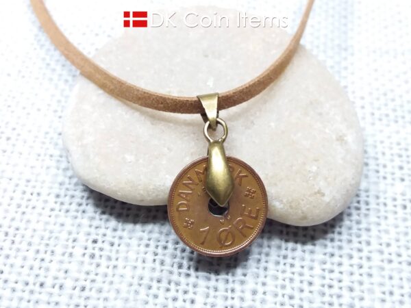 Denmark 1935 coin necklace. C initial. 89 years old 1 ore coin pendant.