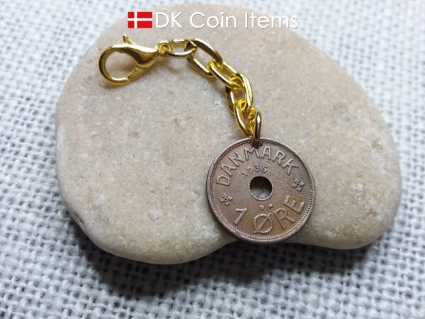 Denmark 1935 coin charm. C initial. 89 years old 1 ore coin pendant.