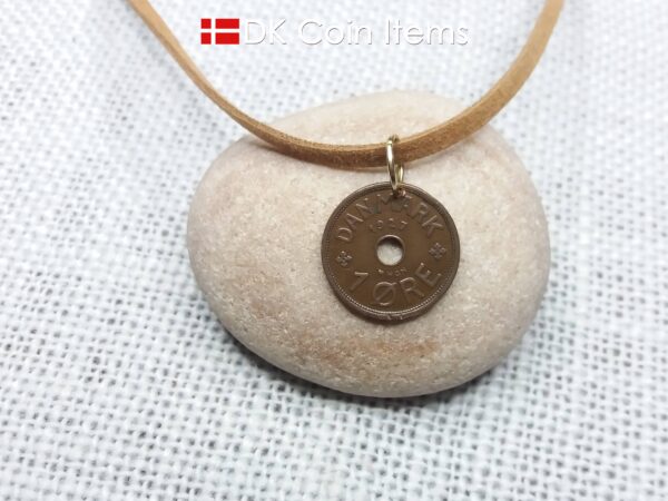 Denmark 1927 coin pendant. 97 years old C initial 1 ore coin.