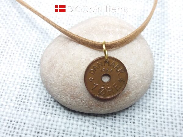 Denmark 1928 coin pendant. 96 years old C initial 1 ore coin.