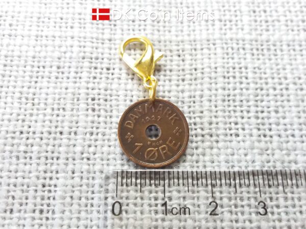 Denmark 1927 coin charm. C-initial 1 ore coin 97 years old.