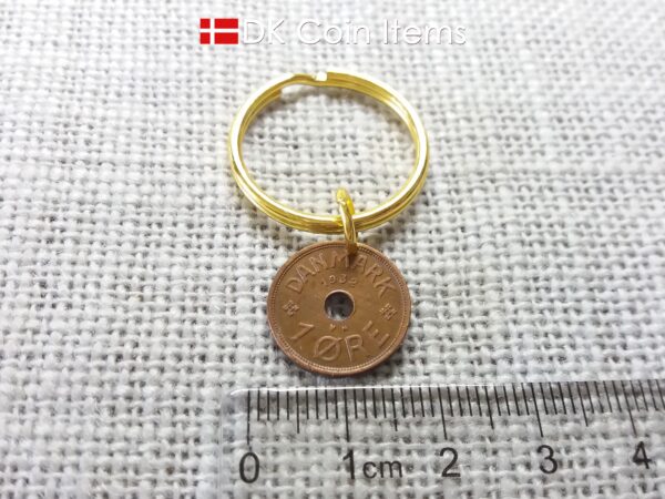 Danish 1932 coin keychain. C-initial 1 ore coin 92 years old.