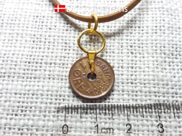 Denmark 1930 coin necklace. Crowned C-monogram 1 ore coin.