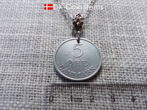 Denmark 1959 coin necklace - 65 year old 5 ore with letter R initial - 65th birthday gift - Danish souvenir - Cord/chain options