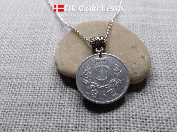 Denmark C-initial 1941 coin necklace. 83 year old vintage 5 ore as coin pendant. 83rd birthday gift. Danish souvenir. 5th anniversary gift