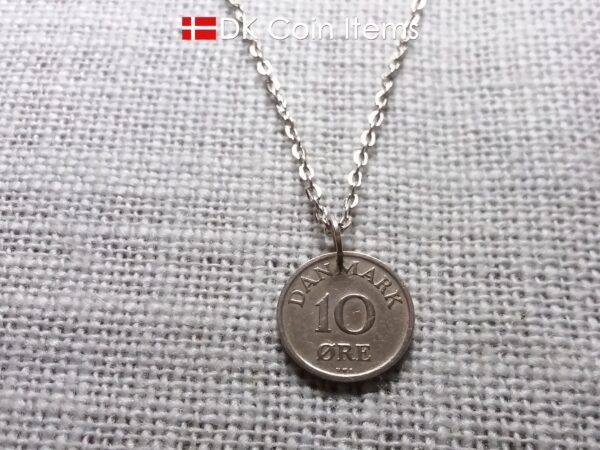 Denmark 1948 R-initial coin pendant necklace with 76 year old vintage 10 ore. 76th birthday gift. 10th anniversary gift. Cord/Chain options