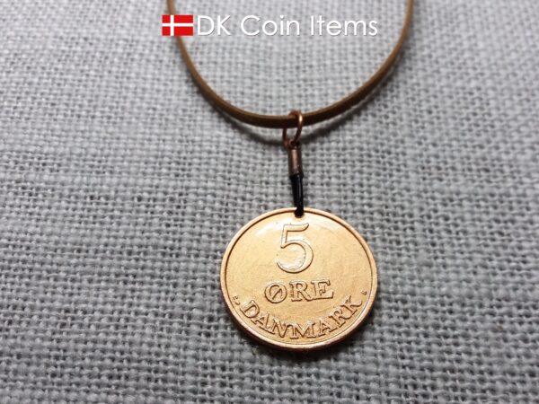 Denmark 1962 R-initial coin necklace - 62 year old copper painted vintage 5 ore coin pendant - 62nd birthday gift - Cord/chain options