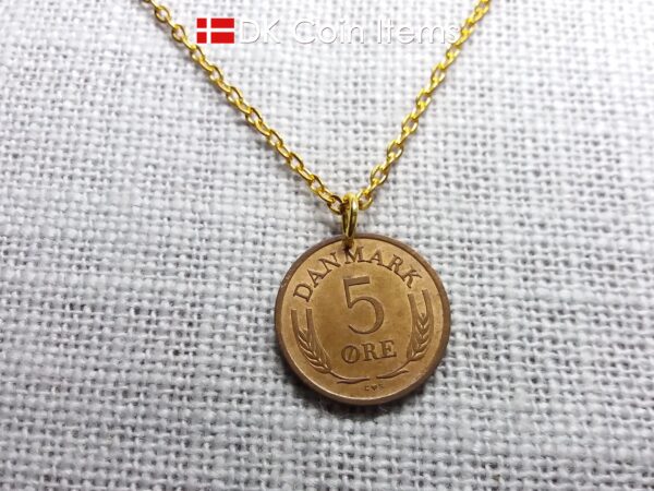 Denmark 1960 R-initial coin pendant necklace with 64 year old vintage 5 ore. 64th birthday gift. 5th anniversary gift. Danish souvenir