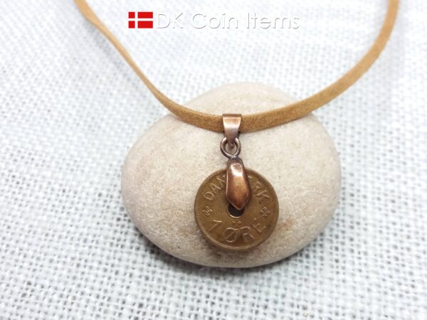 Denmark 1930 C-initial coin necklace - 94 year old vintage copper 1 ore coin pendant - Antique Danish souvenir gift - Cord/chain options