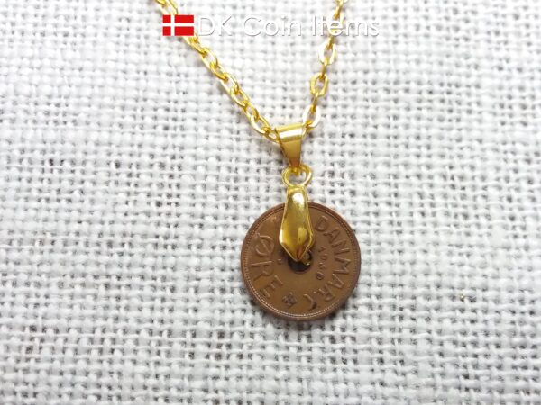 1930 C-initial coin necklace - 94 year old Denmark vintage copper 1 ore coin pendant - Antique Danish souvenir gift - Cord/chain options