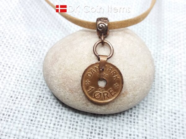 Denmark 1939 C-initial coin necklace - 85 year old vintage copper 1 ore coin pendant - 85th birthday gift. Cord/chain option