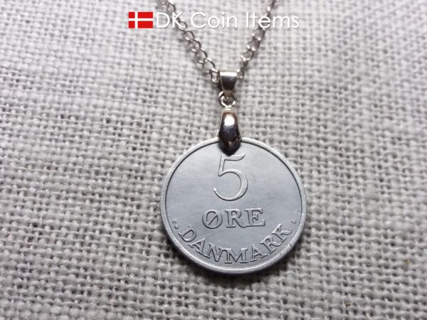 Denmark 1959 coin necklace - Letter R initial on 65 year old 5 ore - 65th birthday gift - Danish souvenir - Cord/chain options