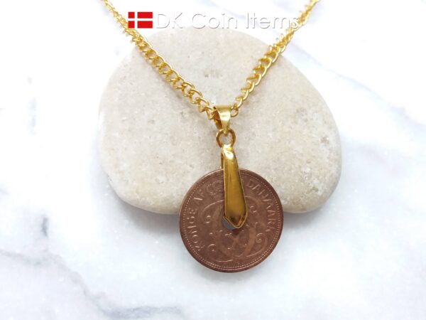 Denmark 1927 coin necklace - Crowned letter C initial on 97 year old 2 ore - Antique Danish souvenir gift - Cord/chain options