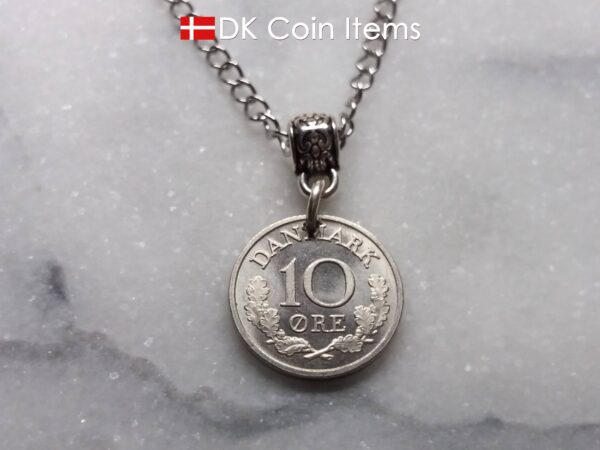 Denmark 1969 coin necklace - Crowned Letter R initial on 55 year old 10 ore - 55th birthday gift - Danish souvenir - Cord/chain options