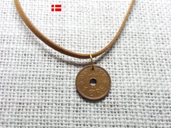 Denmark 1929 coin pendant necklace - Letter C initial on 95 year old 2 ore - Antique Danish souvenir gift - Cord/chain options