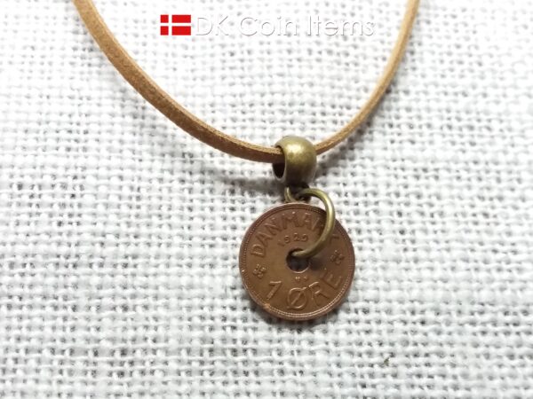 Denmark 1929 coin necklace - Crowned letter C initial on 95 year old 1 ore - Antique Danish souvenir gift - Cord/chain options