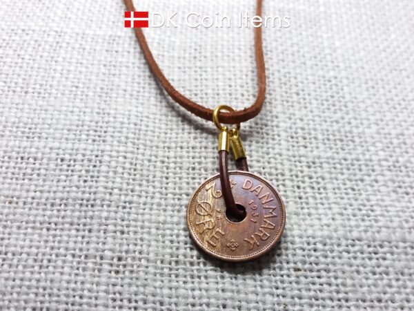 Denmark 1931 coin necklace - Crowned letter C initial on 93 year old 2 ore - Antique Danish souvenir - 93rd birthday gift. Cord/chain option