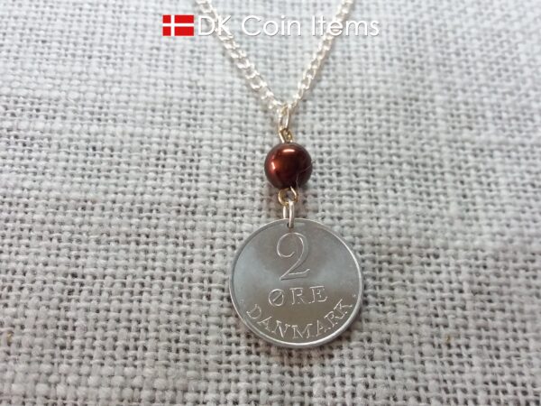 Denmark 1971 coin necklace - 53 year old Crowned Letter R initial 2 ore - 53rd birthday gift - Danish souvenir - Cord/chain options