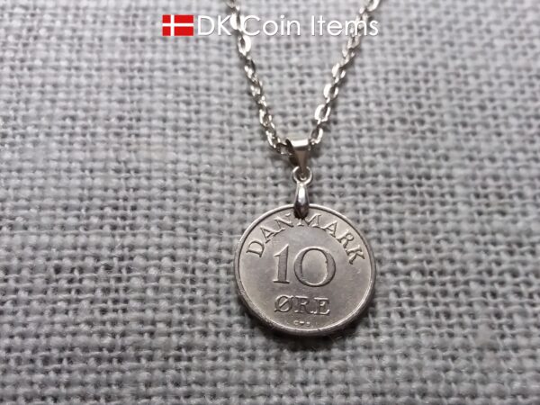 Denmark 1960 coin necklace - 64 year old Crowned Letter R initial 10 ore - 64th birthday gift - Danish souvenir - Cord/chain options