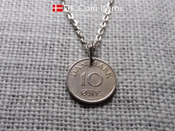 Denmark 1950 coin pendant necklace - 74 year old Crowned Letter R initial 10 ore - 74th birthday gift - Danish souvenir - Cord/chain options