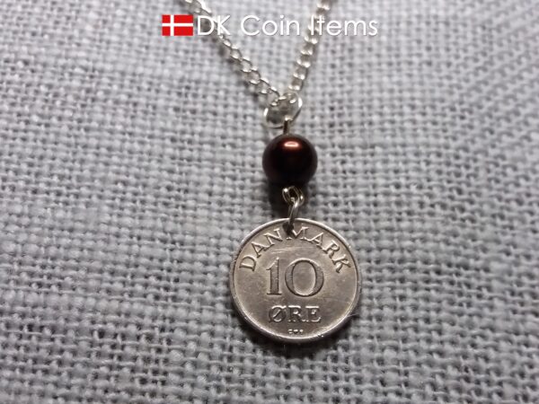 Denmark 1960 coin pendant necklace - 64 year old Letter R initial 10 ore - 64th birthday gift - Danish souvenir - Cord/chain options