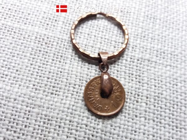 Denmark 1937 coin keychain - 87 year old crowned letter C initial vintage copper 1 ore coin pendant - 87th birthday gift - Antique souvenir