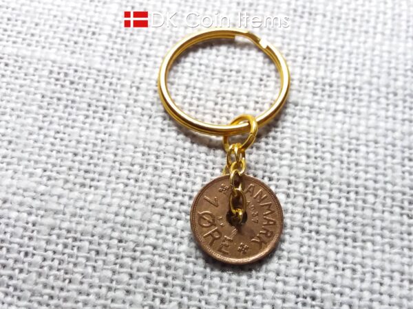 Denmark 1937 coin keychain - Letter C initial on 87 year old copper 1 ore vintage coin pendant - 87th birthday gift - Danish souvenir