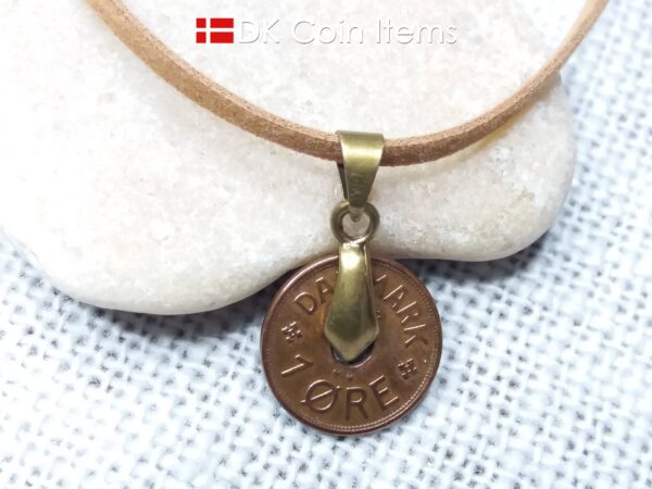 Denmark 1937 coin necklace - Letter C initial on 87 year old copper 1 ore vintage coin pendant - 87th birthday gift - Cord/chain options