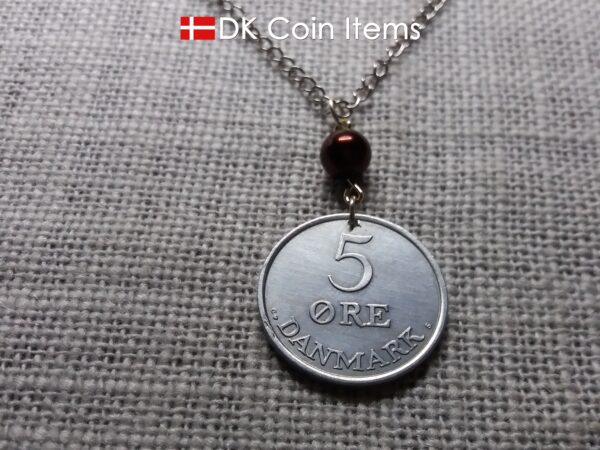 Denmark 1964 coin necklace - 60 year old 5 ore - Crowned Letter R initial - 60th birthday gift - Danish souvenir - Cord/chain options