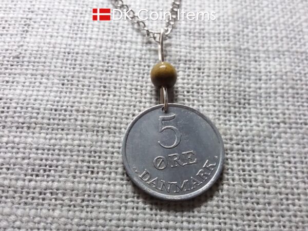 Denmark 1964 coin necklace - 60 year old 5 ore with Crowned Letter R initial - 60th birthday gift - Danish souvenir - Cord/chain options