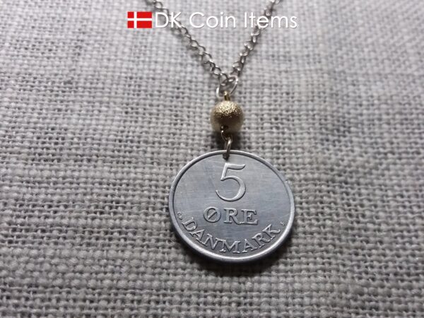 Denmark 1964 coin necklace - 60 year old 5 ore - 60th birthday gift - Crowned Letter R initial - Danish souvenir - Cord/chain options