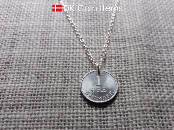 Denmark 1970 coin necklace (chain included) - 54 year old vintage 1 ore (16mm) as coin pendant - 54th birthday gift - Danish souvenir