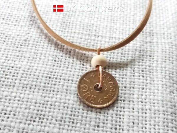 Denmark 1934 coin necklace - 90 year old crowned letter C initial 1 ore - 90th birthday gift - Antique Danish souvenir - Cord/chain option