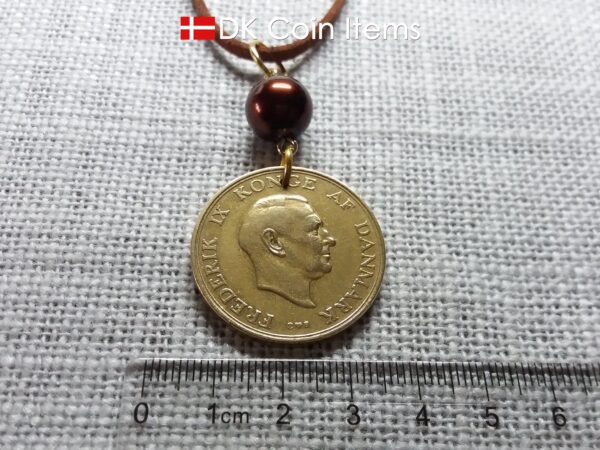 Denmark 1958 coin necklace - 66 year old golden vintage 2 kroner as coin pendant - 66th birthday gift - Cord/Chain options