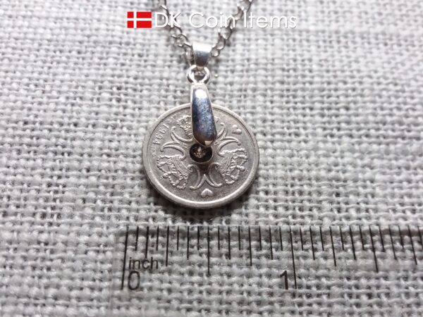 Danish coin necklace with a 1 krone as coin pendant on a pinch bail with snap lock - Danish souvenir - Cord/chain options