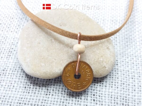 Denmark 1940 coin necklace - 84 year old crowned letter C initial 1 ore - 84th birthday gift - Antique Danish souvenir - Cord/chain option