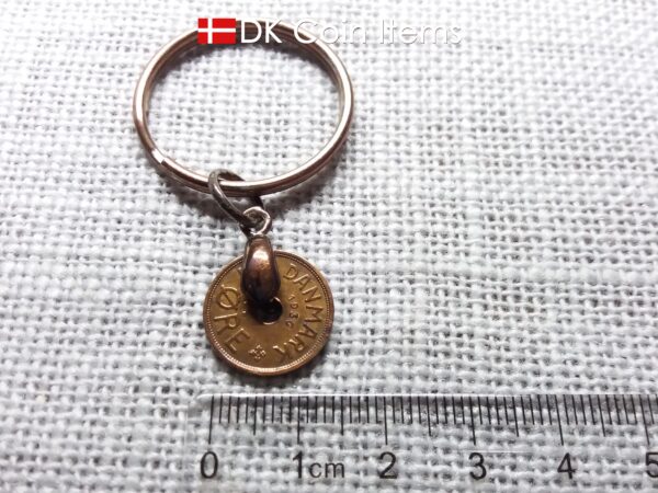 Denmark 1936 coin keychain - 88 year old crowned letter C initial 1 ore as coin pendant - 88th birthday gift - Antique Danish souvenir