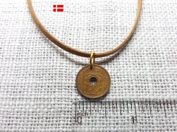 Denmark 1935 coin pendant. 89 years old C initial 1 ore coin.