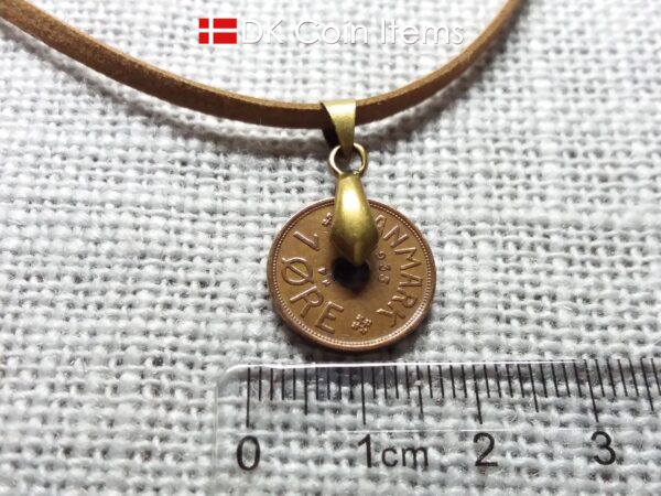 Denmark 1935 coin necklace. C initial. 89 years old 1 ore coin pendant.