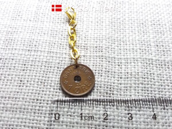 Denmark 1935 coin charm. C initial. 89 years old 1 ore coin pendant.