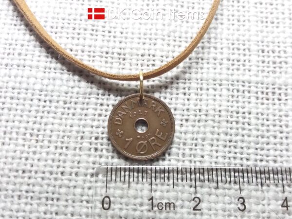 Denmark 1927 coin pendant. 97 years old C initial 1 ore coin.