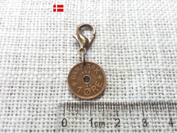 Denmark 1928 coin charm. C-initial 1 ore coin 96 years old.